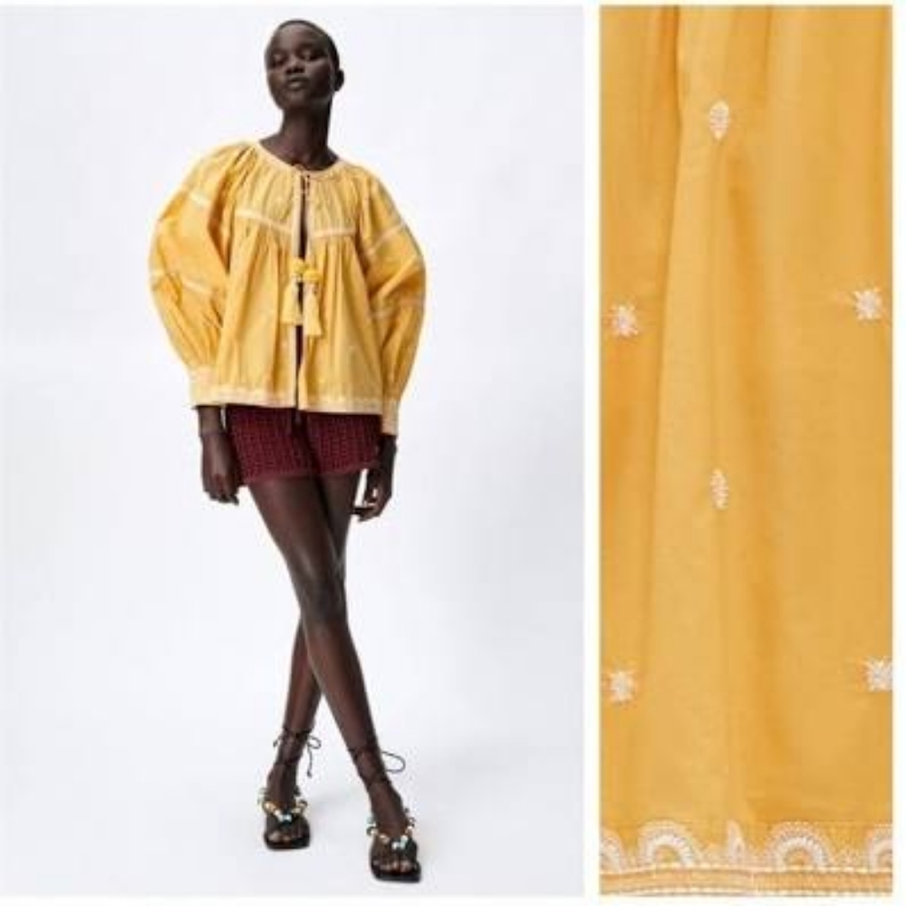 Zara Yellow Embroidered Jacket/Shirt with Tassles. Size XS BNWT - Picture 7 of 7